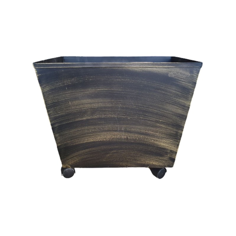 Ξυλοκούτι μεταλλικό Κλαπάκης χωρίς καπάκι με ρόδες μαύρο-χρυσό πατίνα [11-74]