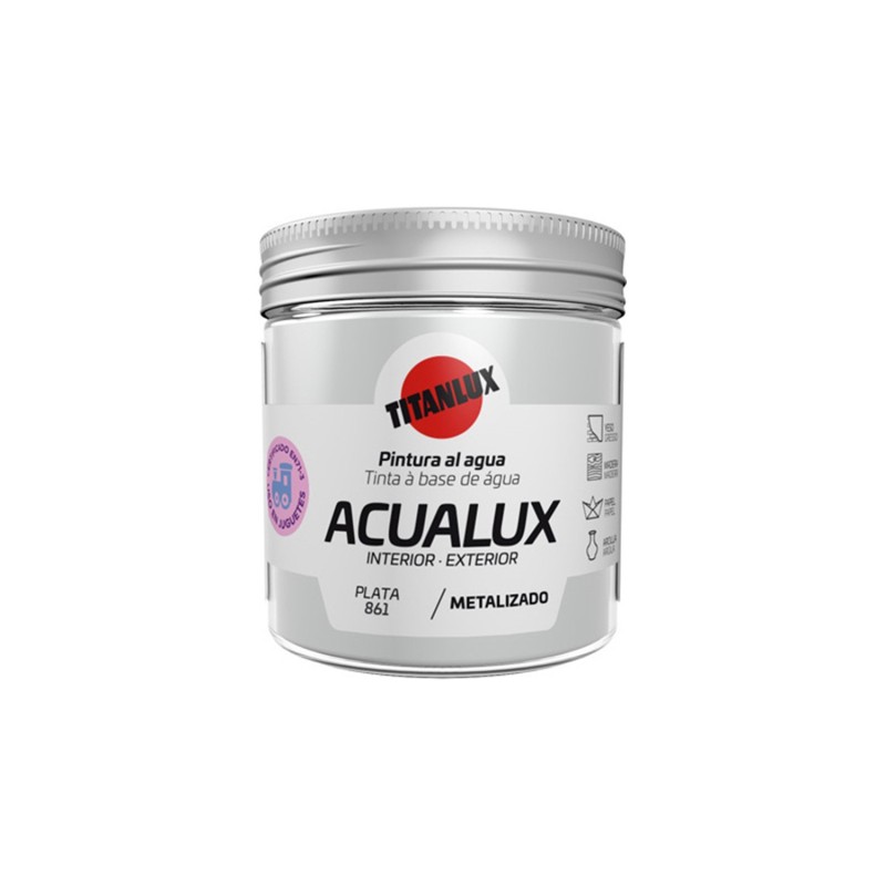 Χρώμα μεταλλικών αποχρώσεων Titanlux Acualux metalizado 75ml (ασημί)