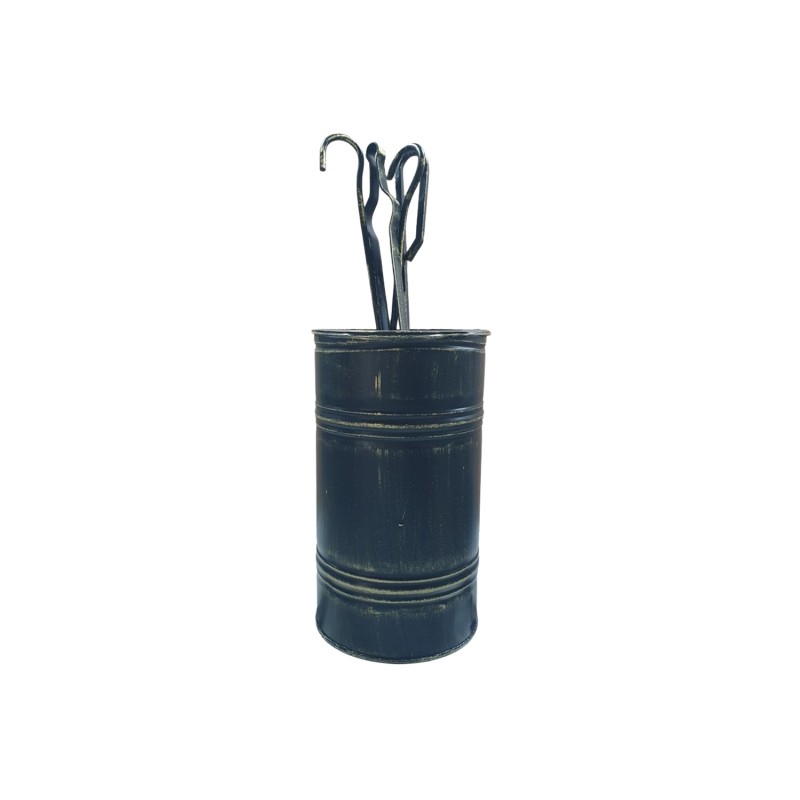 Σετ τζακιού πολυτελείας Κλαπάκης με 4 εργαλεία για το τζάκι και στρογγυλό κουβά μαύρο-χρυσό πατίνα [11-71]