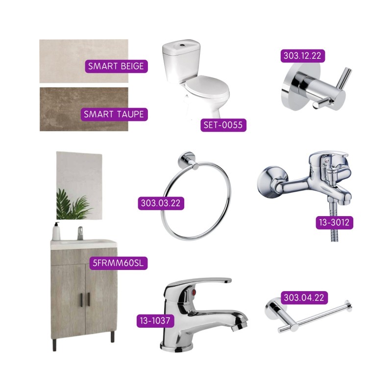 Ανακαίνιση μπάνιου με πλακάκια, έπιπλο, νιπτήρα, καθρέφτη, λεκάνη με καζανάκι, μπαταρίες & αξεσουάρ (REBATH1)