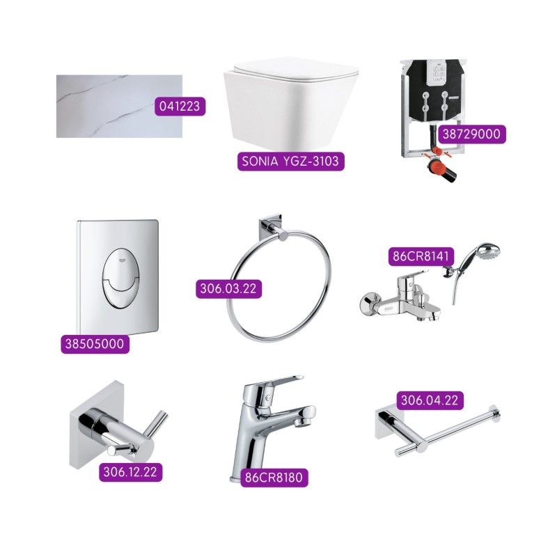 Ανακαίνιση μπάνιου με πλακάκια, λεκάνη κρεμαστή, καζανάκι εντοιχισμού, μπαταρίες & αξεσουάρ (REBATH3)