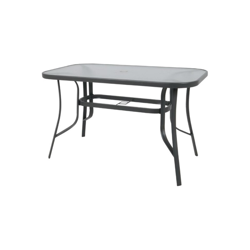 Τραπέζι κήπου βεράντας Rio 150x90x71cm μεταλλικό ανθρακί με γυαλί και υποδοχή για ομπρέλα [Ε2501]