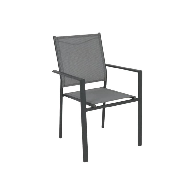 Πολυθρόνα κήπου βεράντας Lanson 55x55x86cm μεταλλική ανθρακί/textilene grey στοιβαζόμενη [Ε6765,1]